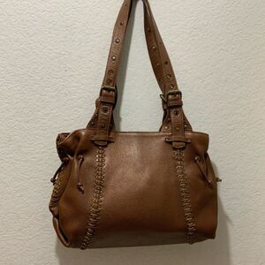 FATTO A MANO BY CARLOS FALCHI leather shoulder bag brown buckles